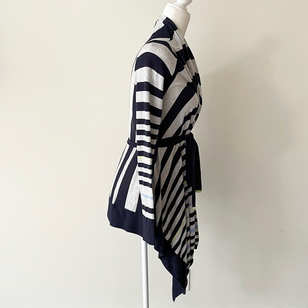 Anthropologie Moth | Grey/Blue/Yellow Striped Tie Waist Cardigan *NWT* - Picture 9 of 16